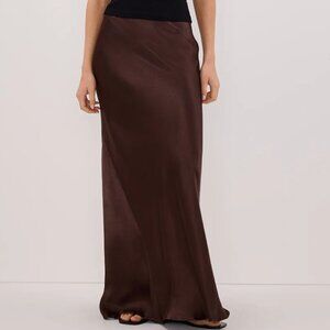 DISSH Charli Bitter Choc Satin MIdi Maxi Skirt Brown Silk Size 4 Small